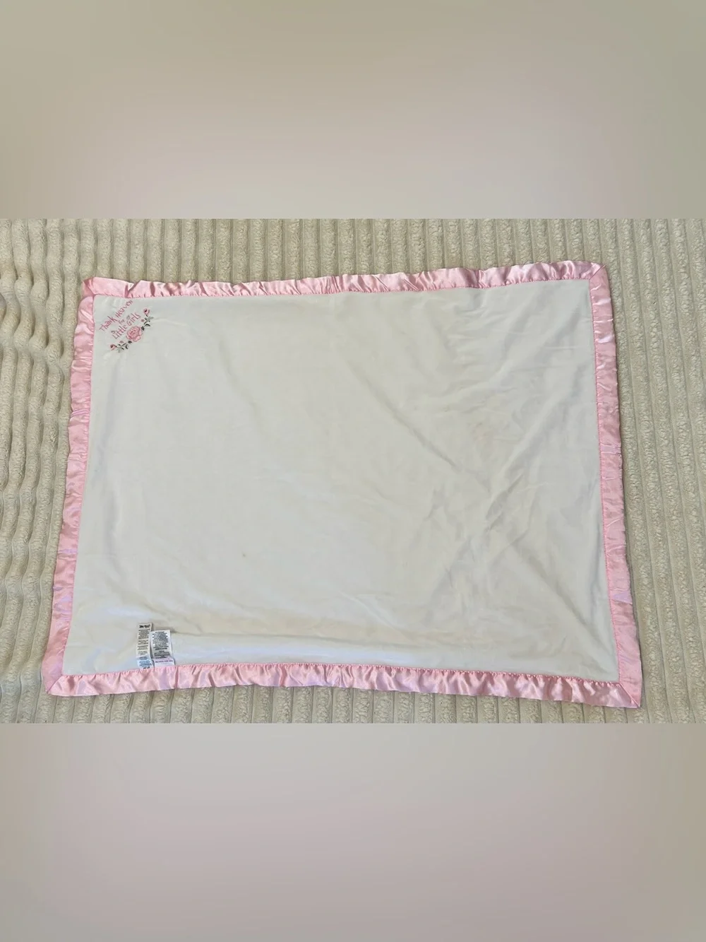 Little Me White Baby Blanket with Pink Satin Ruffle EUC